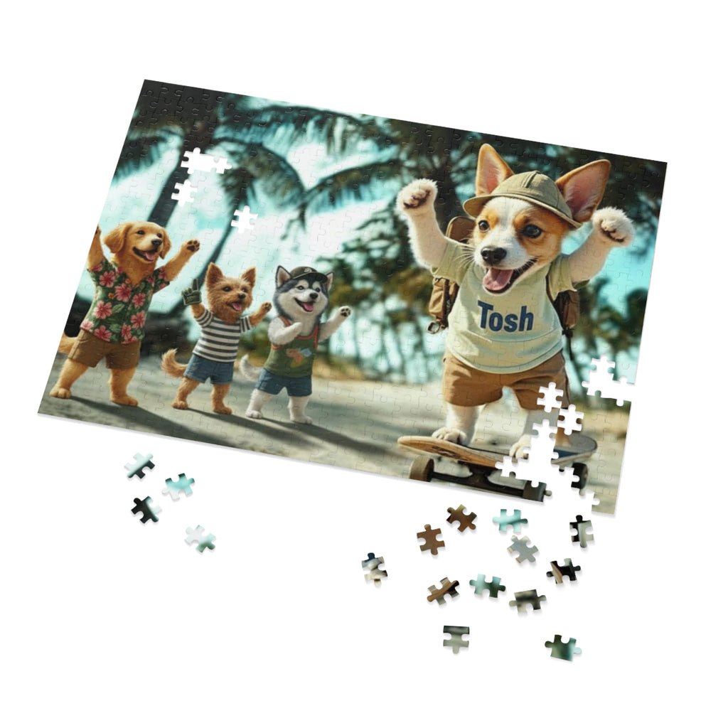 Beach Dogs Jigsaw Puzzle with Tin — Jack Russell Terrier Skateboard | Dog Lover Gift