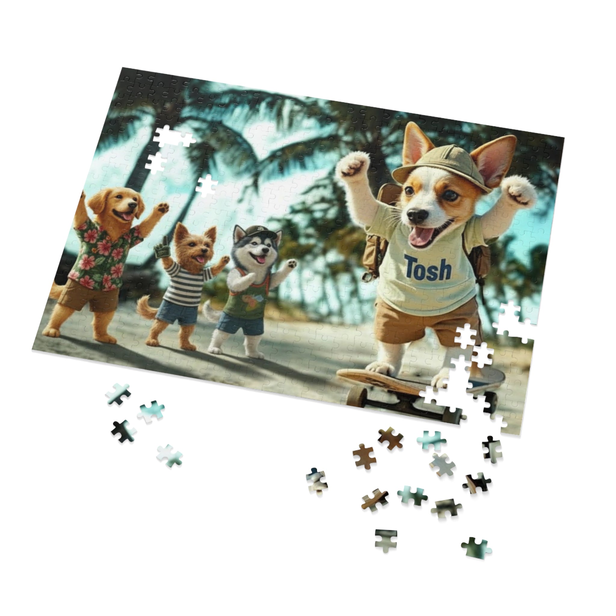 Beach Dogs Jigsaw Puzzle with Tin — Jack Russell Terrier Skateboard | Dog Lover Gift