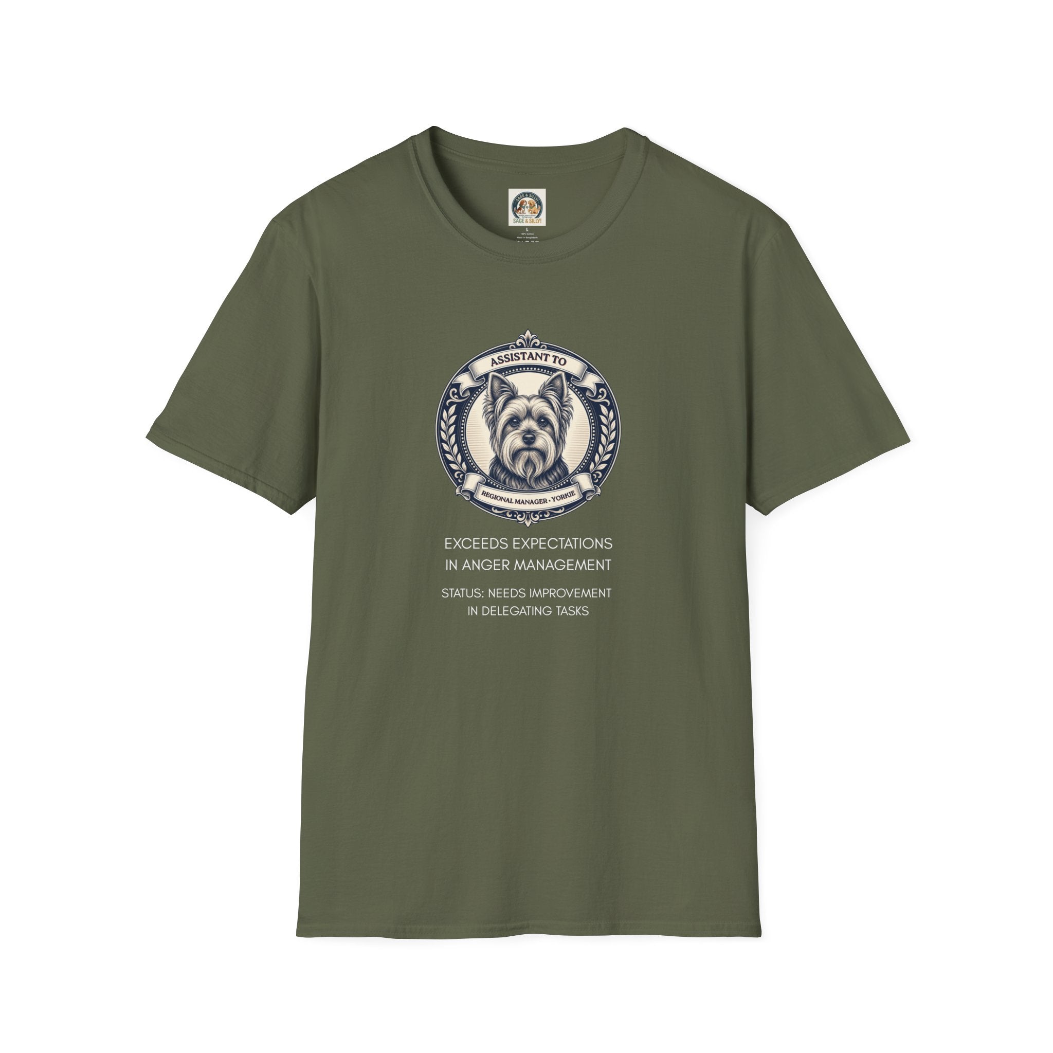 Yorkie T-Shirt — "Assistant to the Regional Manager" Funny Yorkshire Terrier Tee