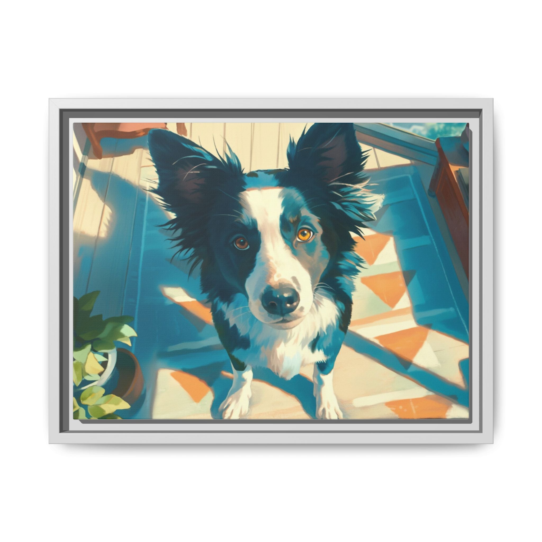 Framed Matte Canvas - Colorful Border Collie Pet Portrait