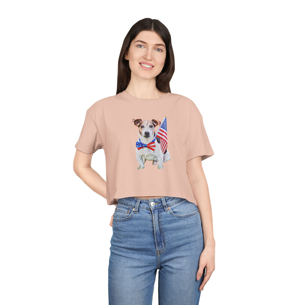 Patriotic Dog Crop Tee — Jack Russell with American Flag