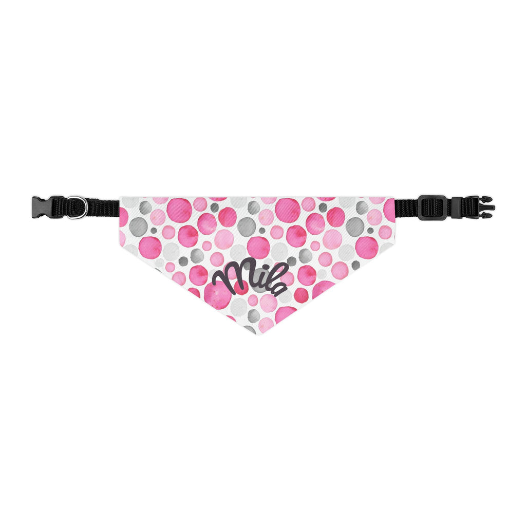 Pink Polka Dot Pet Bandana Collar – Customizable "Milo" Style for Dogs & Cats
