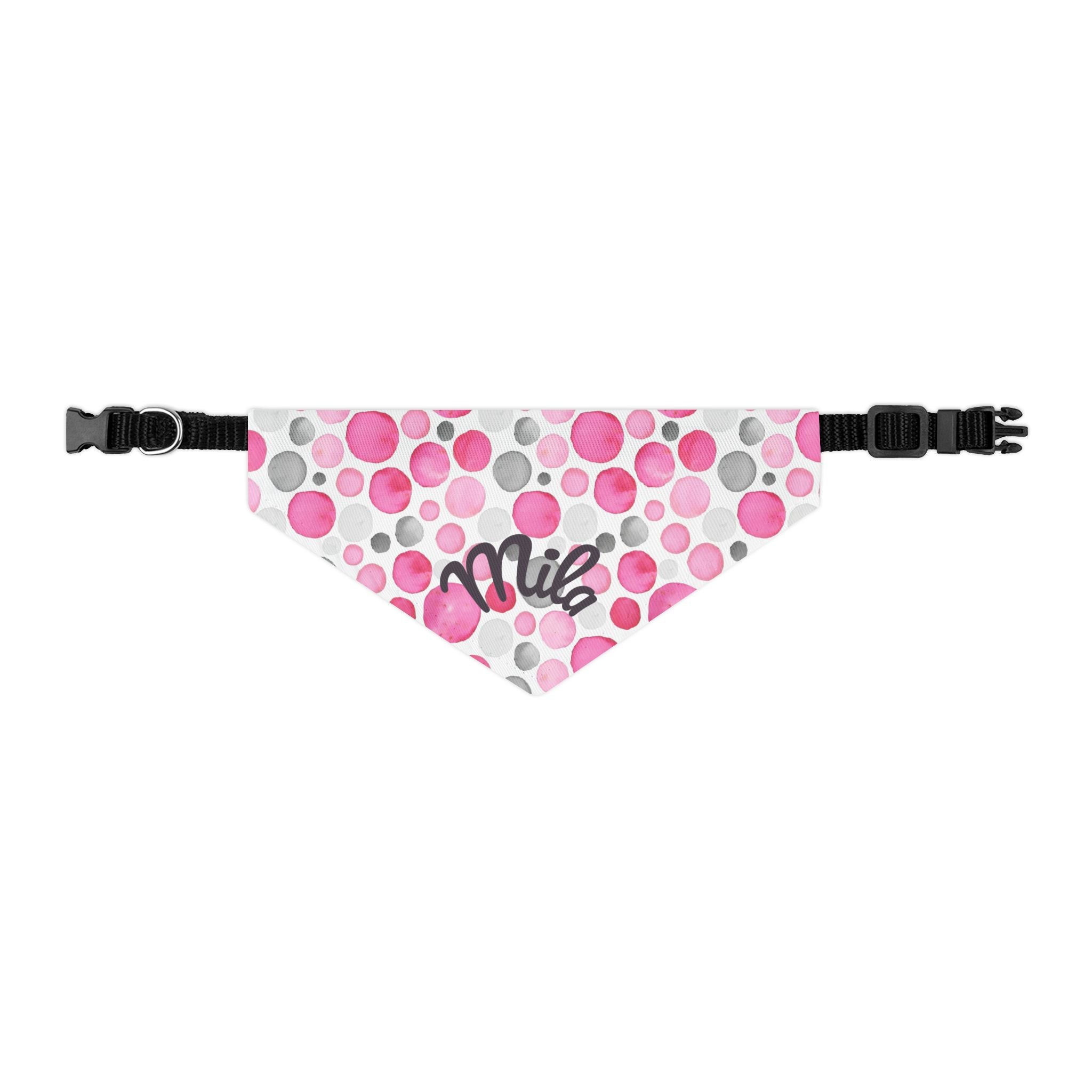 Pink Polka Dot Pet Bandana Collar – Customizable "Milo" Style for Dogs & Cats