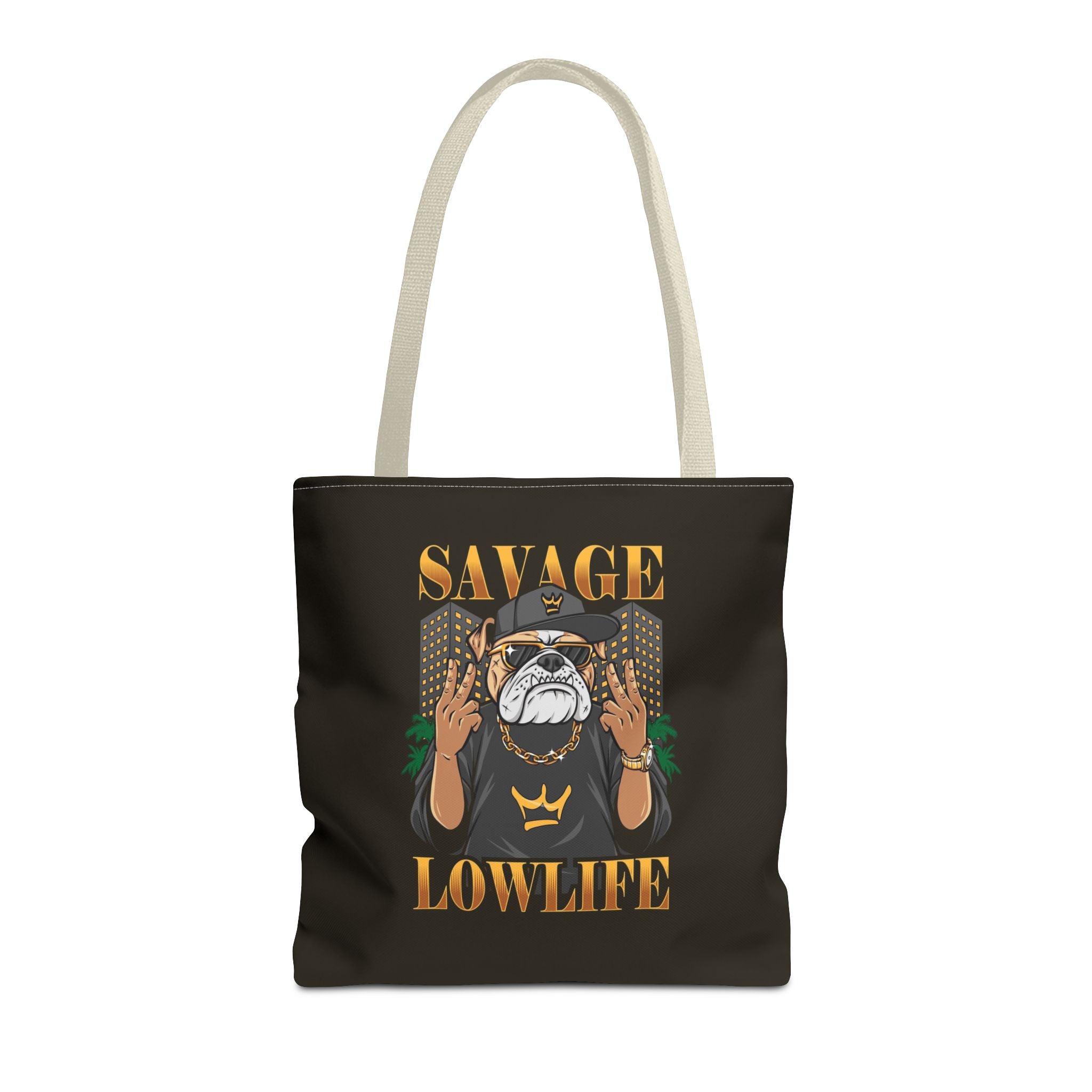 Savage Lowlife Graphic Tote Bag — Urban Bulldog Design, Streetwear Everyday Carry
