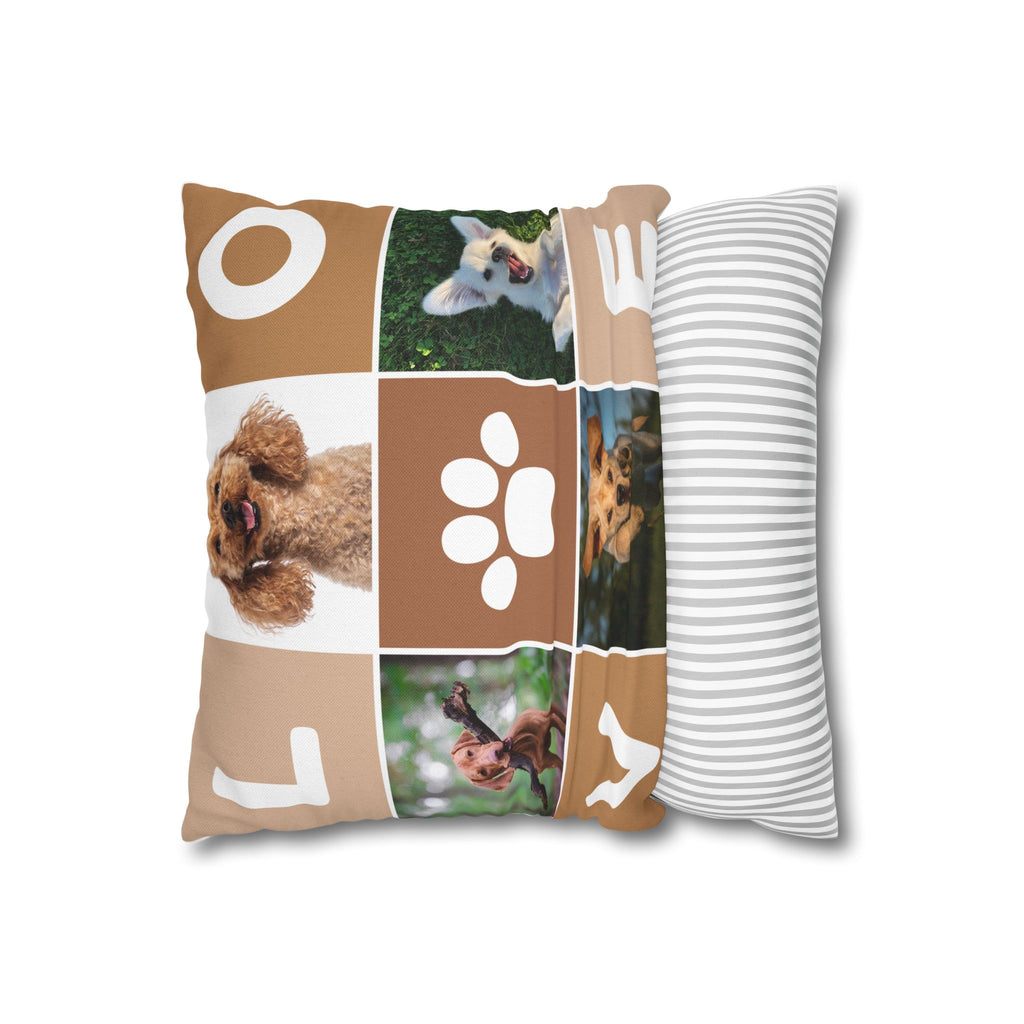 Dog Photo Collage Square Pillow — "LOVE" Paw Print Decorative Pillowcase