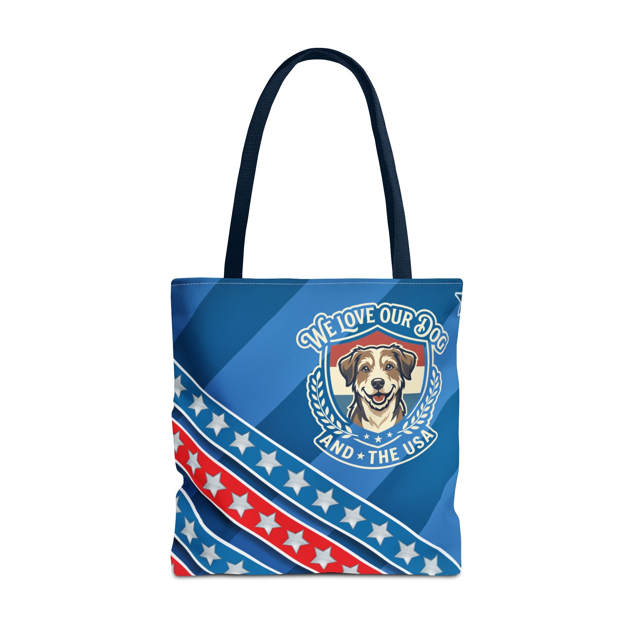 Patriotic Dog Tote Bag — "We Love Our Dog and the USA" AOP Tote