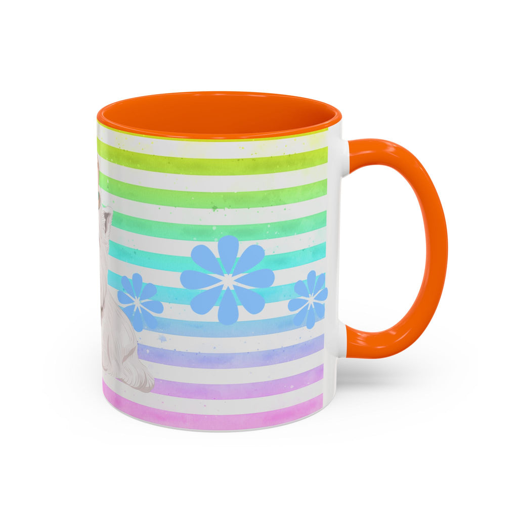 West Highland Terrier Coffee Mug — Cute White Pup on Rainbow Stripes (Accent Mug 11/15oz)