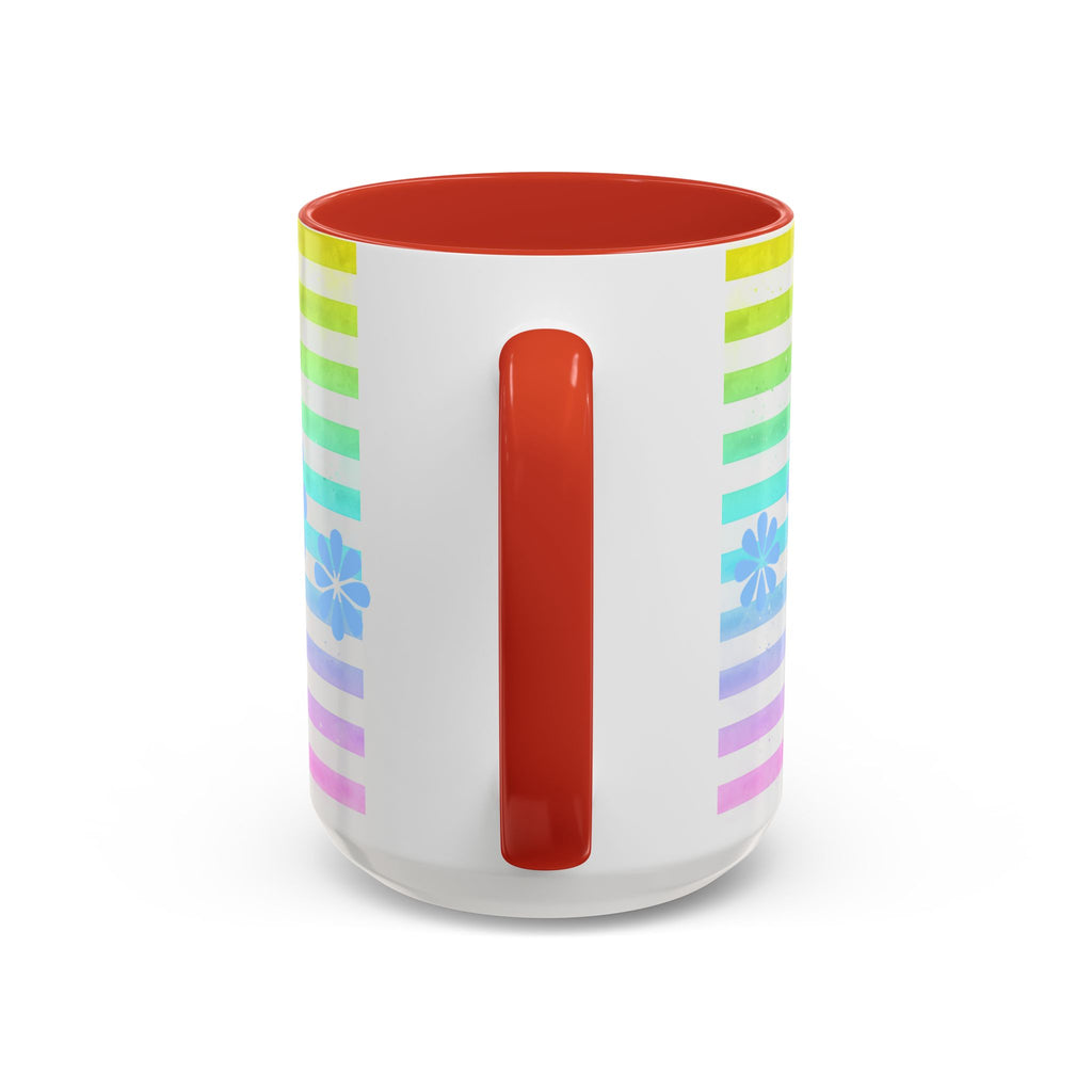 Apricot Poodle Coffee Mug — Cute Fluffy Pup on Rainbow Stripes (Accent Mug 11/15oz)