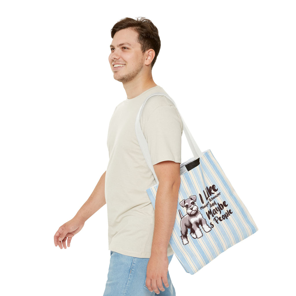 Miniature Schnauzer Tote Bag – "I Like Miniature Schnauzers and Maybe 3 People" Striped Canvas Tote