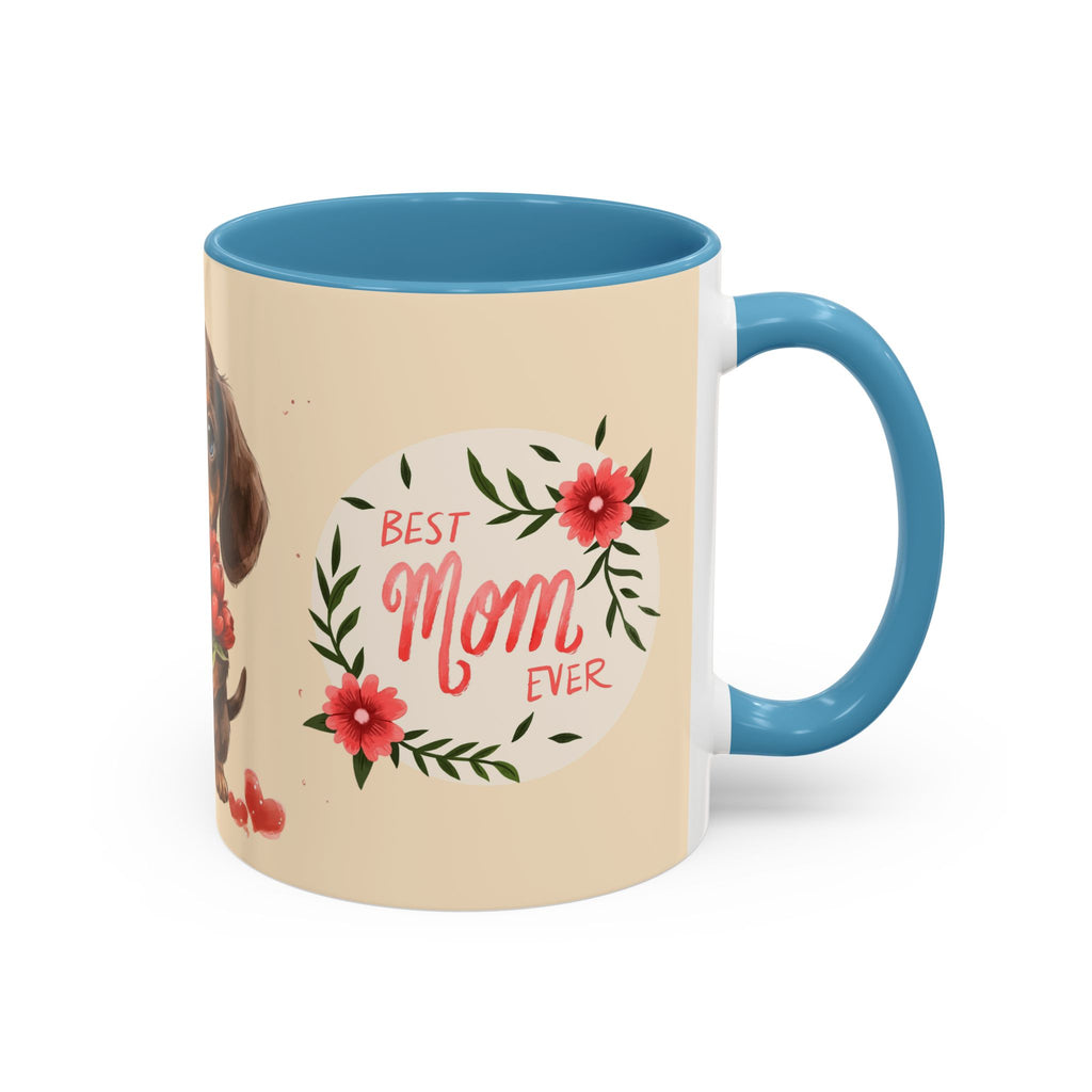 Best Mom Ever Coffee Mug — Cute Dachshund with Tulips