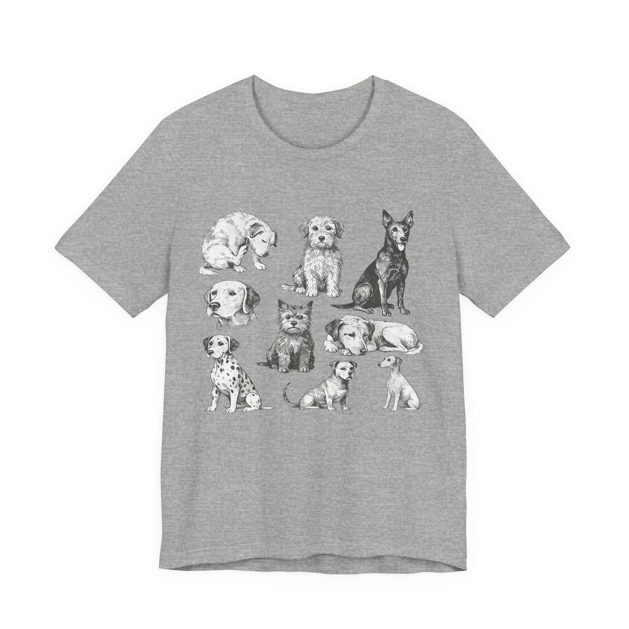 Dog Breed Sketches T-Shirt — Hand-Drawn Puppy Portraits Tee