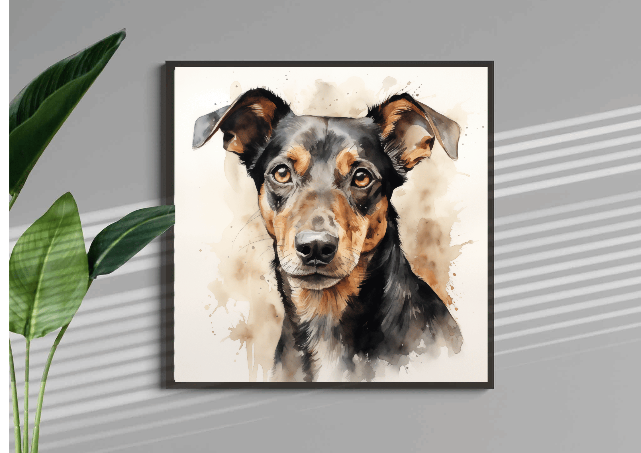 Pinscher Mix Watercolour Portrait – Downloadable Wall Art