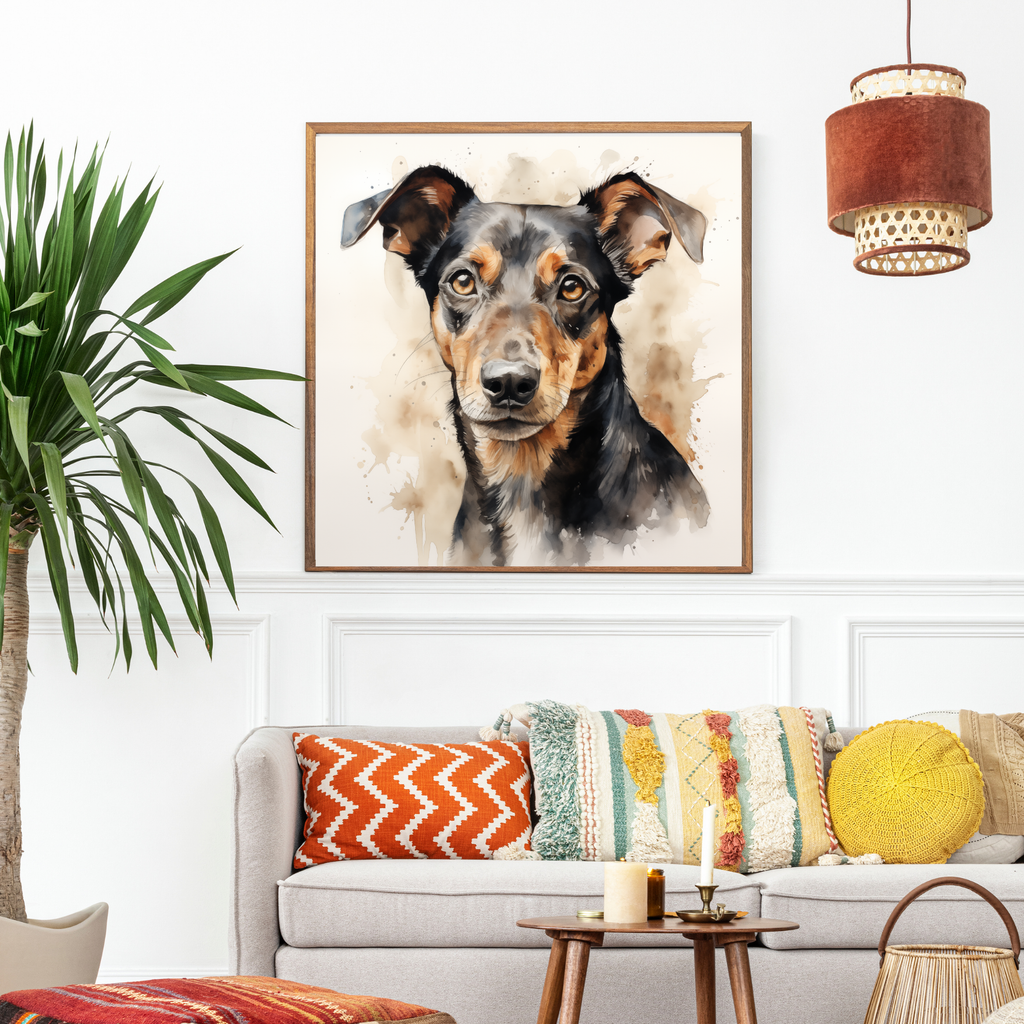 Pinscher Mix Watercolour Portrait – Downloadable Wall Art