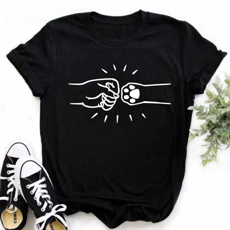 Dog Paw Heart Print T-Shirt — Funny Cartoon Tee for Dog Lovers