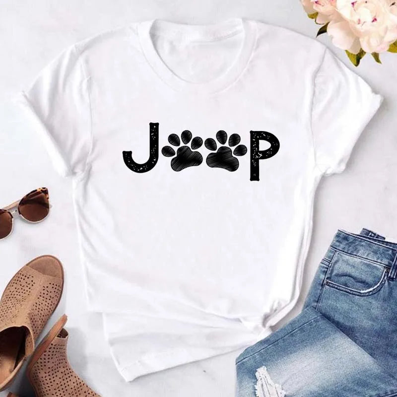 Dog Paw Heart Print T-Shirt — Funny Cartoon Tee for Dog Lovers