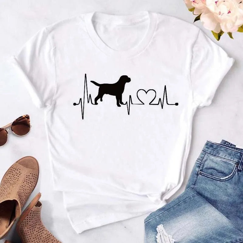 Dog Paw Heart Print T-Shirt — Funny Cartoon Tee for Dog Lovers