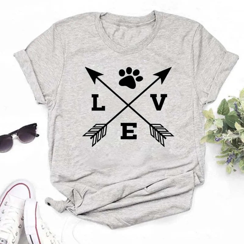 Dog Paw Heart Print T-Shirt — Funny Cartoon Tee for Dog Lovers