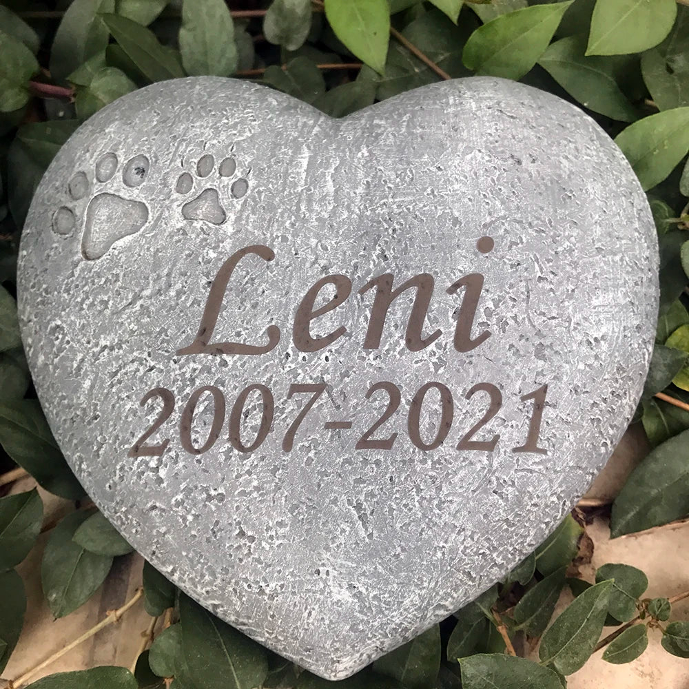 Pet Memorial Heart-Shaped Paw Print Stone – Indoor & Outdoor Grave Marker for Dogs & Cats