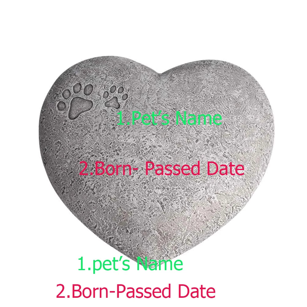 Pet Memorial Heart-Shaped Paw Print Stone – Indoor & Outdoor Grave Marker for Dogs & Cats
