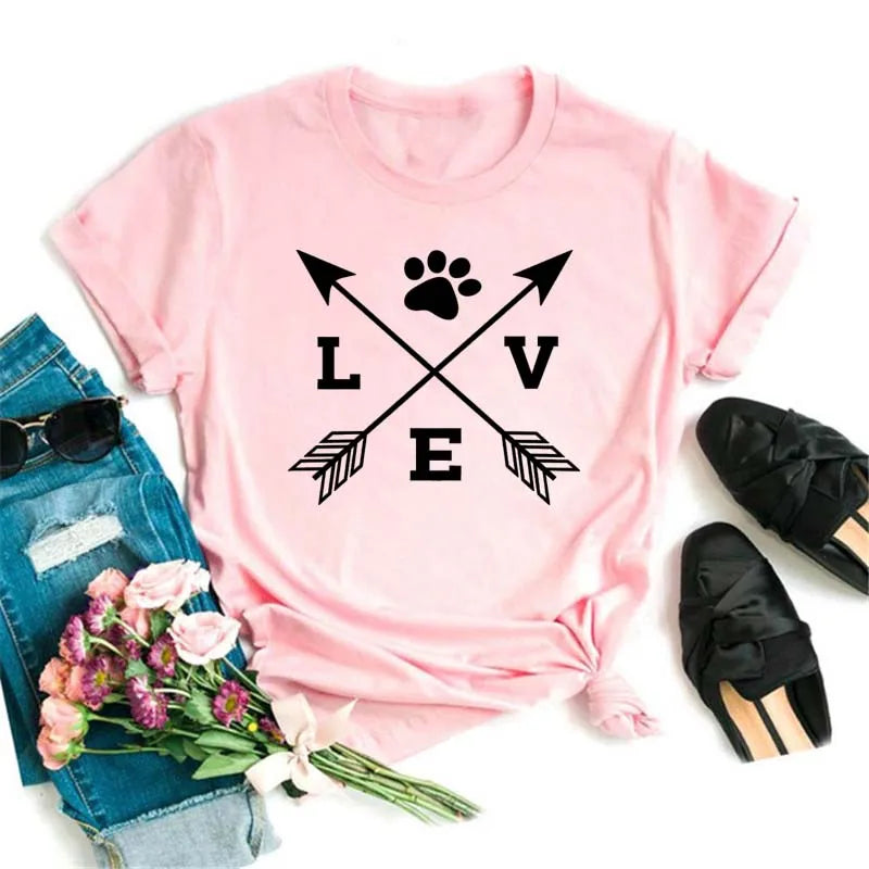 Dog Paw Heart Print T-Shirt — Funny Cartoon Tee for Dog Lovers