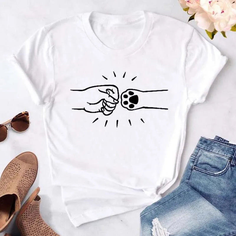 Dog Paw Heart Print T-Shirt — Funny Cartoon Tee for Dog Lovers