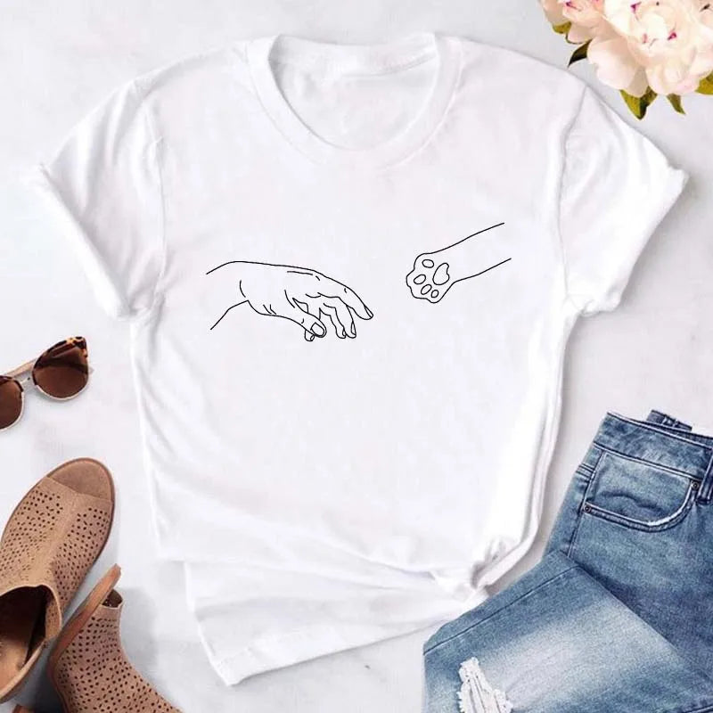 Dog Paw Heart Print T-Shirt — Funny Cartoon Tee for Dog Lovers