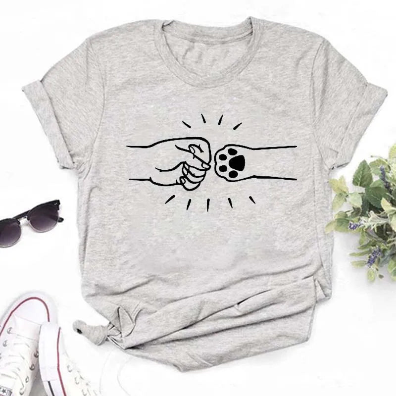 Dog Paw Heart Print T-Shirt — Funny Cartoon Tee for Dog Lovers