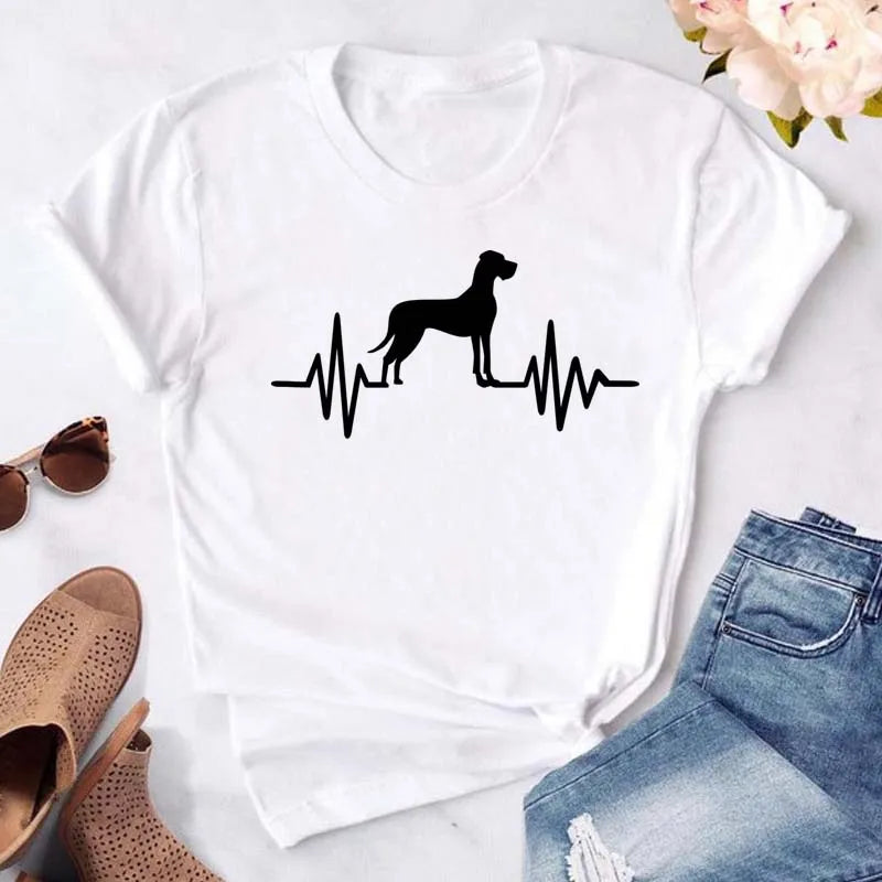 Dog Paw Heart Print T-Shirt — Funny Cartoon Tee for Dog Lovers