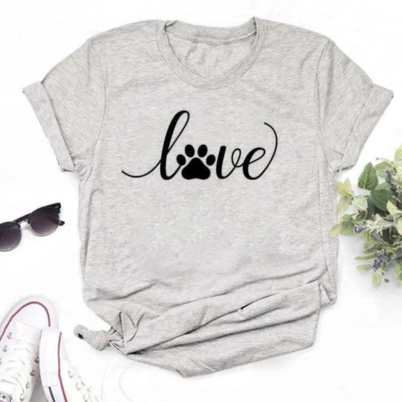 Dog Paw Heart Print T-Shirt — Funny Cartoon Tee for Dog Lovers