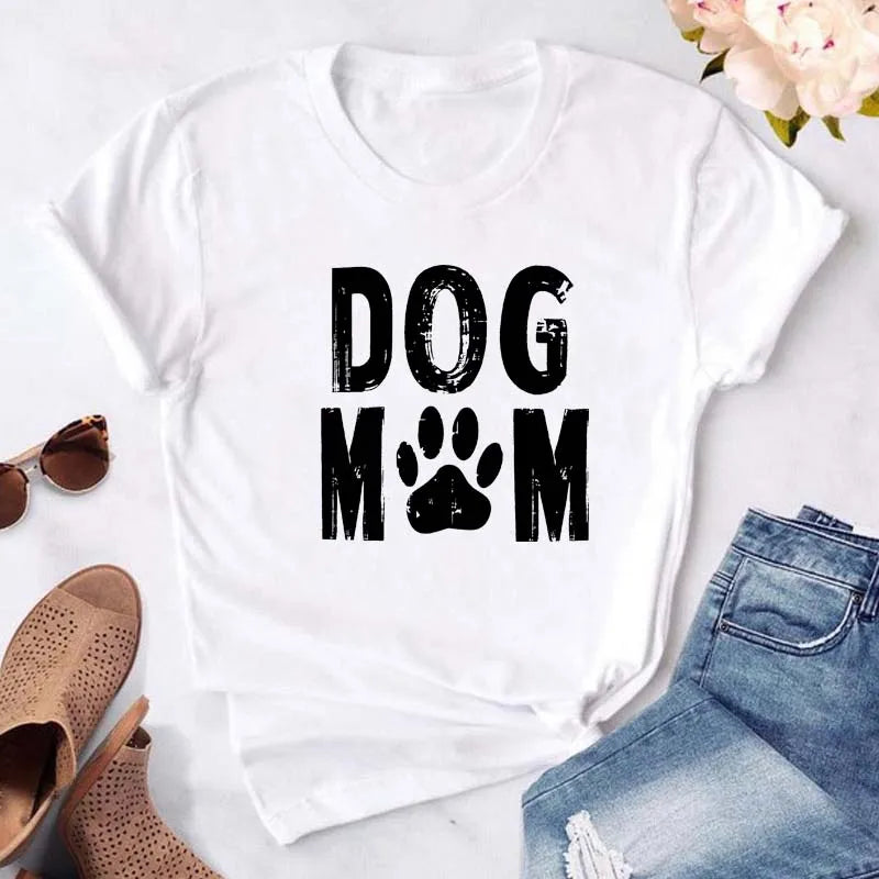 Dog Paw Heart Print T-Shirt — Funny Cartoon Tee for Dog Lovers