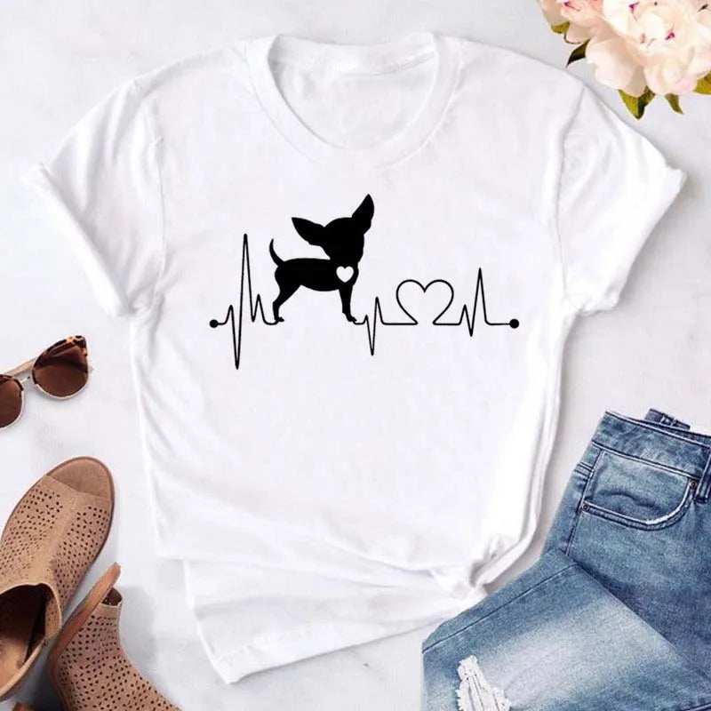 Dog Paw Heart Print T-Shirt — Funny Cartoon Tee for Dog Lovers