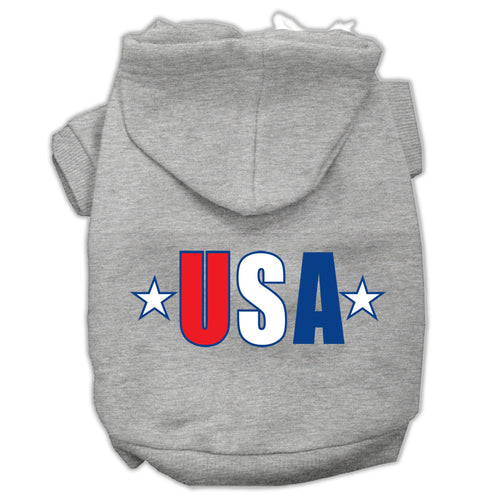 USA Star Screen Print Pet Hoodie — Grey (Extra Small)