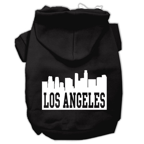 Los Angeles Skyline Screen Print Pet Hoodie — Black (2XL)