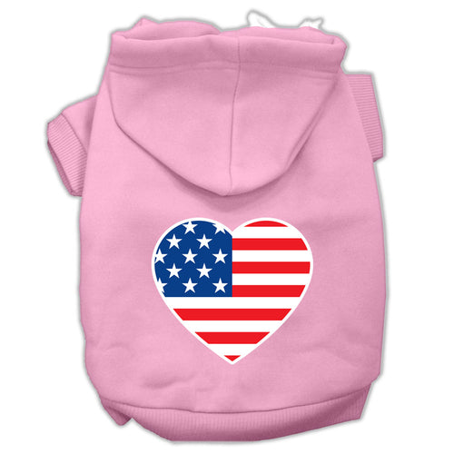 American Flag Heart Screen Print Pet Hoodie — Light Pink (3XL)