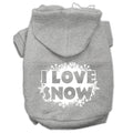 I Love Snow Screen Print Pet Hoodie — Grey (Medium)