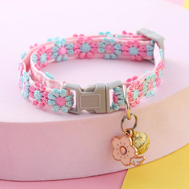 Colorful Dog & Cat Collar with Bell — Cartoon Paw Print, Adjustable, 14 Colours