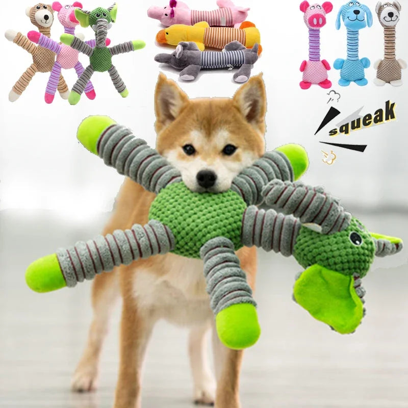 Squeaky Plush Dog Toy — Soft Animal Shape Chew & Molar Toy