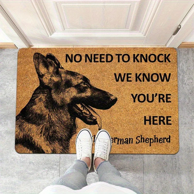 "No Need to Knock" German Shepherd Door Mat — Flannel Welcome Rug for Dog Lovers