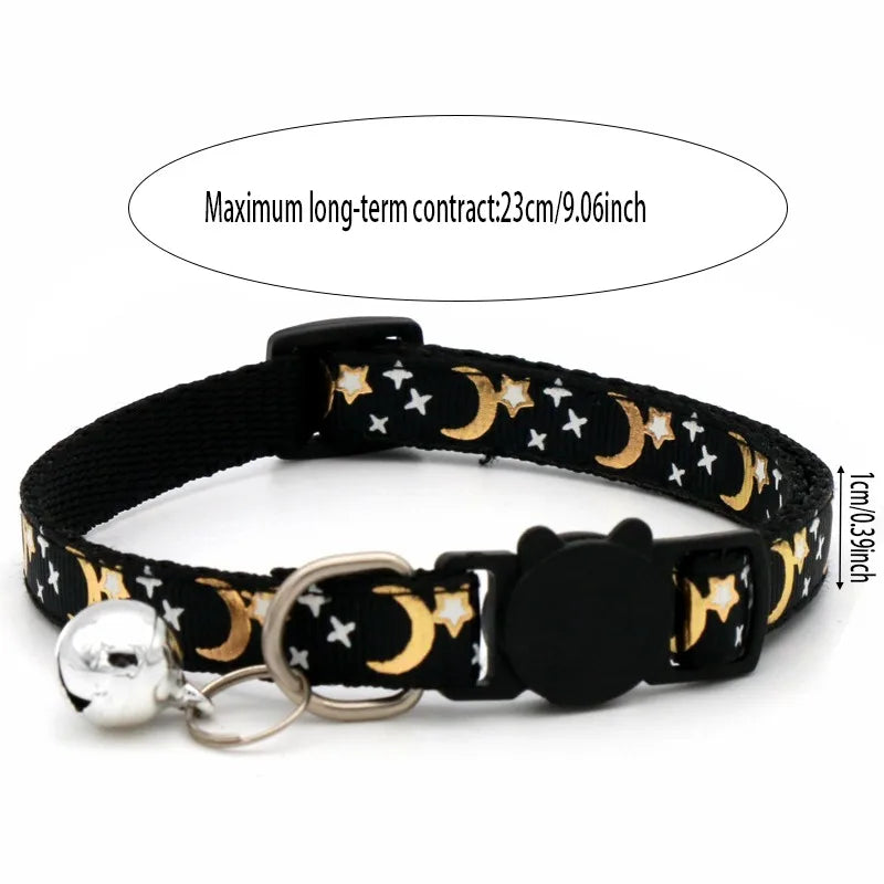 Colorful Dog & Cat Collar with Bell — Cartoon Paw Print, Adjustable, 14 Colours