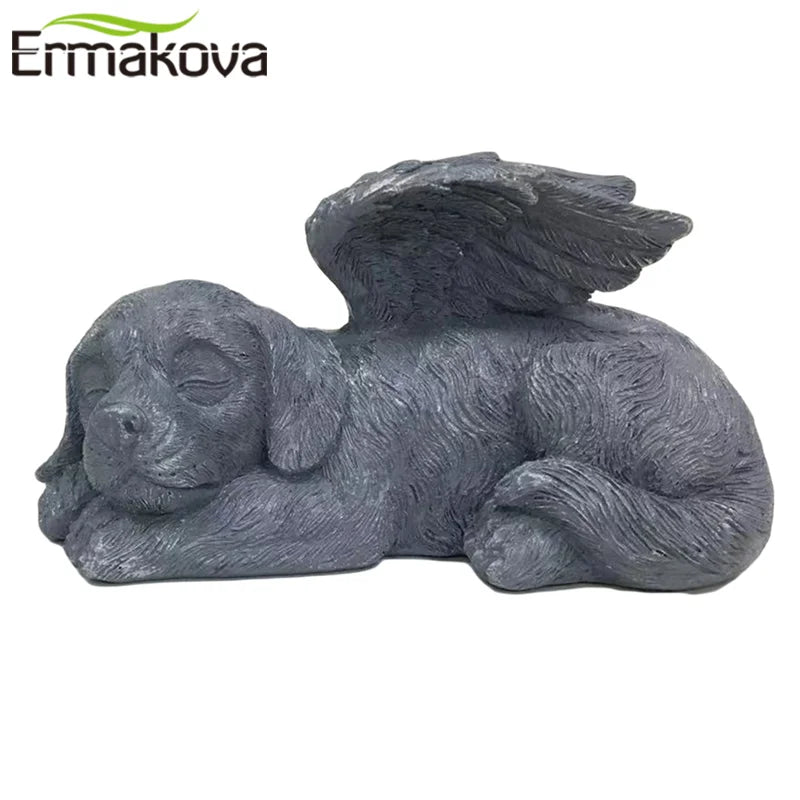 Dog & Cat Angel Memorial Statue — Resin Pet Grave Marker with Wings