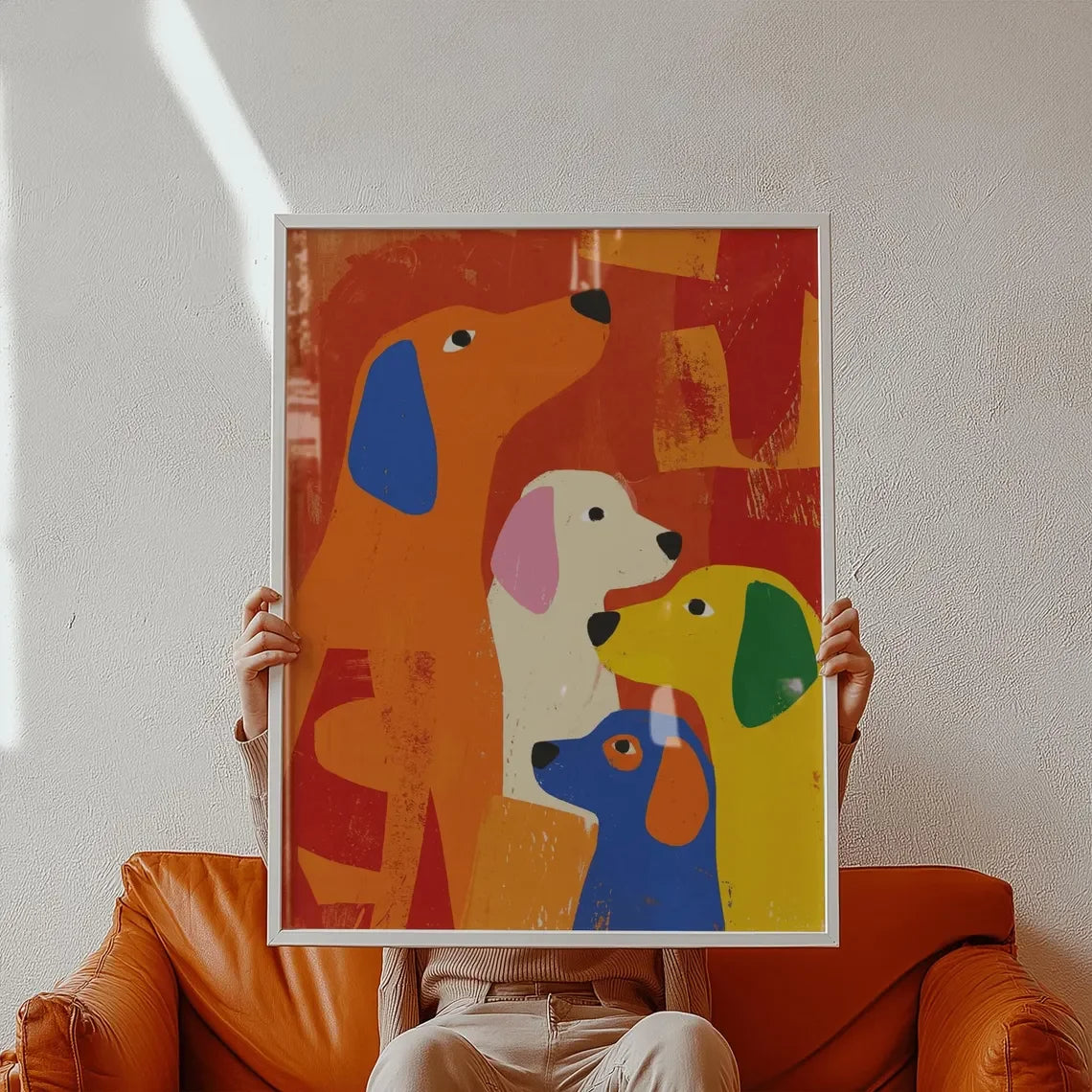 Vibrant Colorful Dog Quartet WALL ART PRINT DECOR – Playful Abstract Canine Painting, a Cheerful Statement Piece for Kids' Bedro