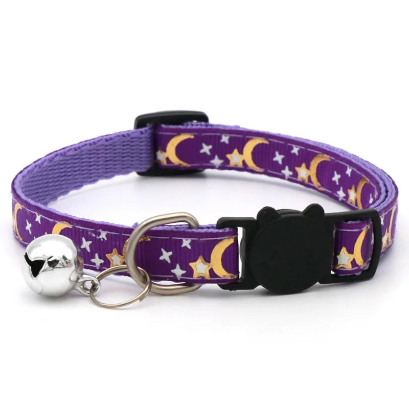Colorful Dog & Cat Collar with Bell — Cartoon Paw Print, Adjustable, 14 Colours