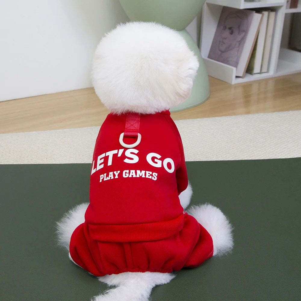Dog Letter Jumpsuit Sweatshirt – Soft & Warm 4-Leg Pullover for Small & Medium Dogs