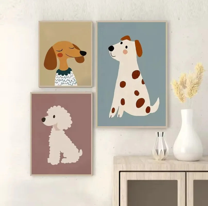 Cartoon Dog Illustrations Canvas Print – Cute Nordic Wall Art for Dog Lovers