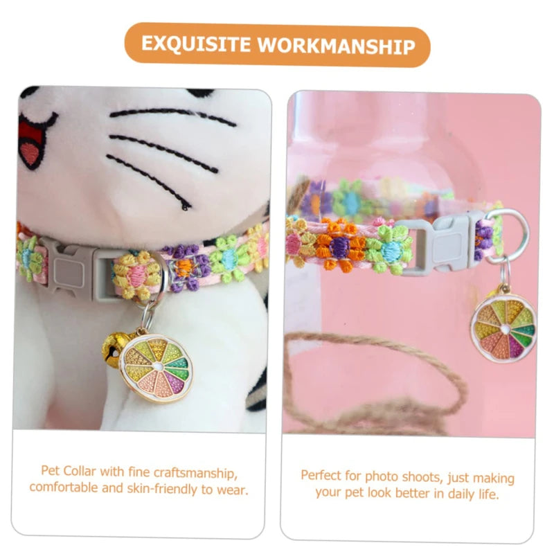 Colorful Dog & Cat Collar with Bell — Cartoon Paw Print, Adjustable, 14 Colours