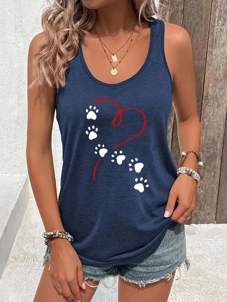 Dog Paw Heart Racerback Tank Top — Casual Graphic Tee for Dog Lovers
