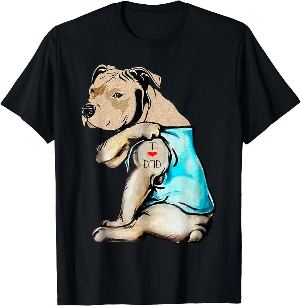 Pitbull I Love Dad Tattoo T-Shirt