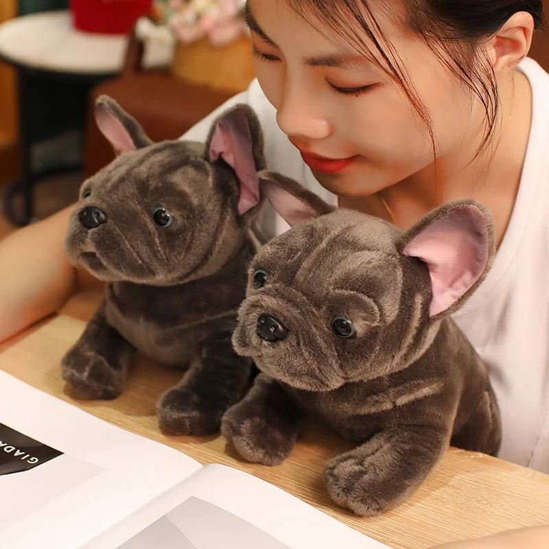 Realistic Bulldog Plush Toy – 28cm Lifelike Stuffed Bulldog in Black or Grey