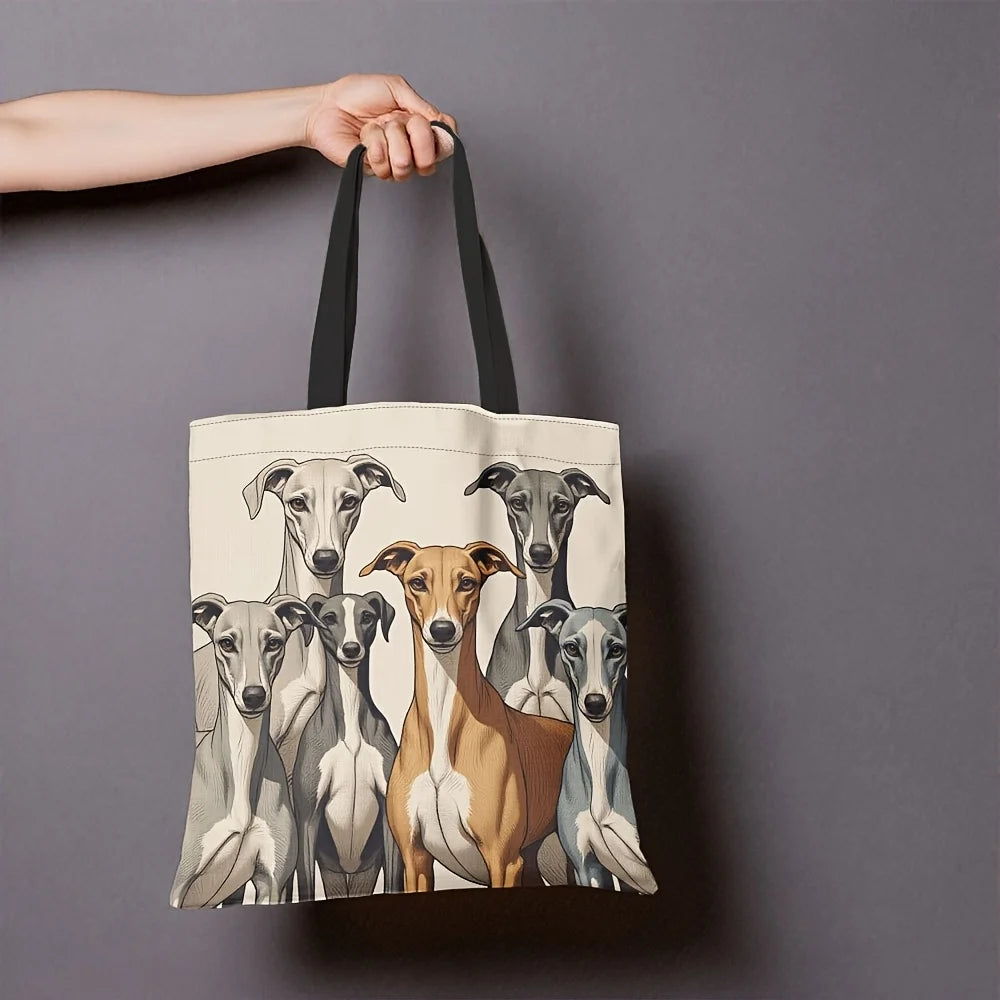 Greyhound & Whippet Dog Print Tote Bag — Reusable (40×40cm)