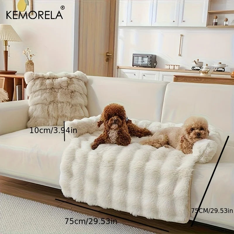 Faux Rabbit Fur Luxury Dog Bed — Plush Mattress with Pillow for Medium Dogs
